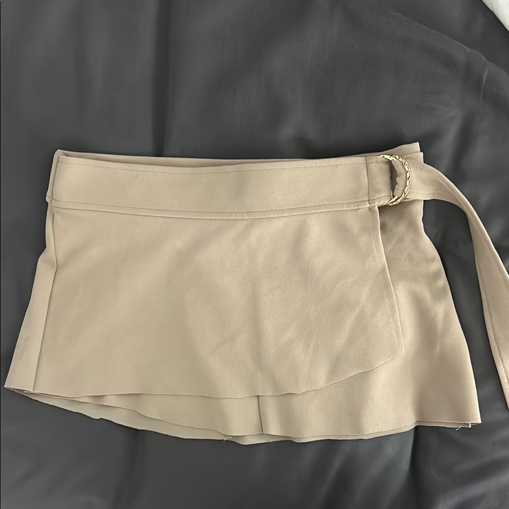 Beige Mini Skirt with Belt